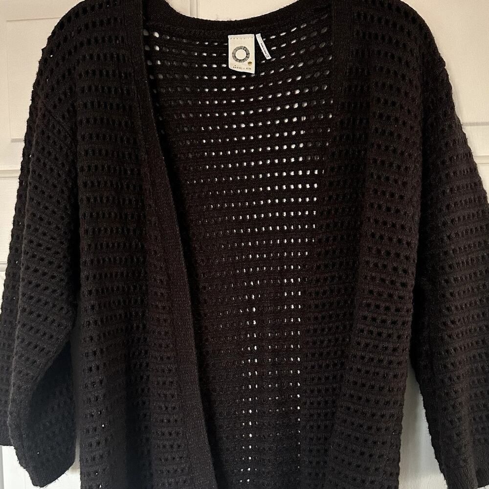 Akemi + Kin OS Anthropologie Dark Gray Open Weave 3/4 Sleeve Sweater Cardigan